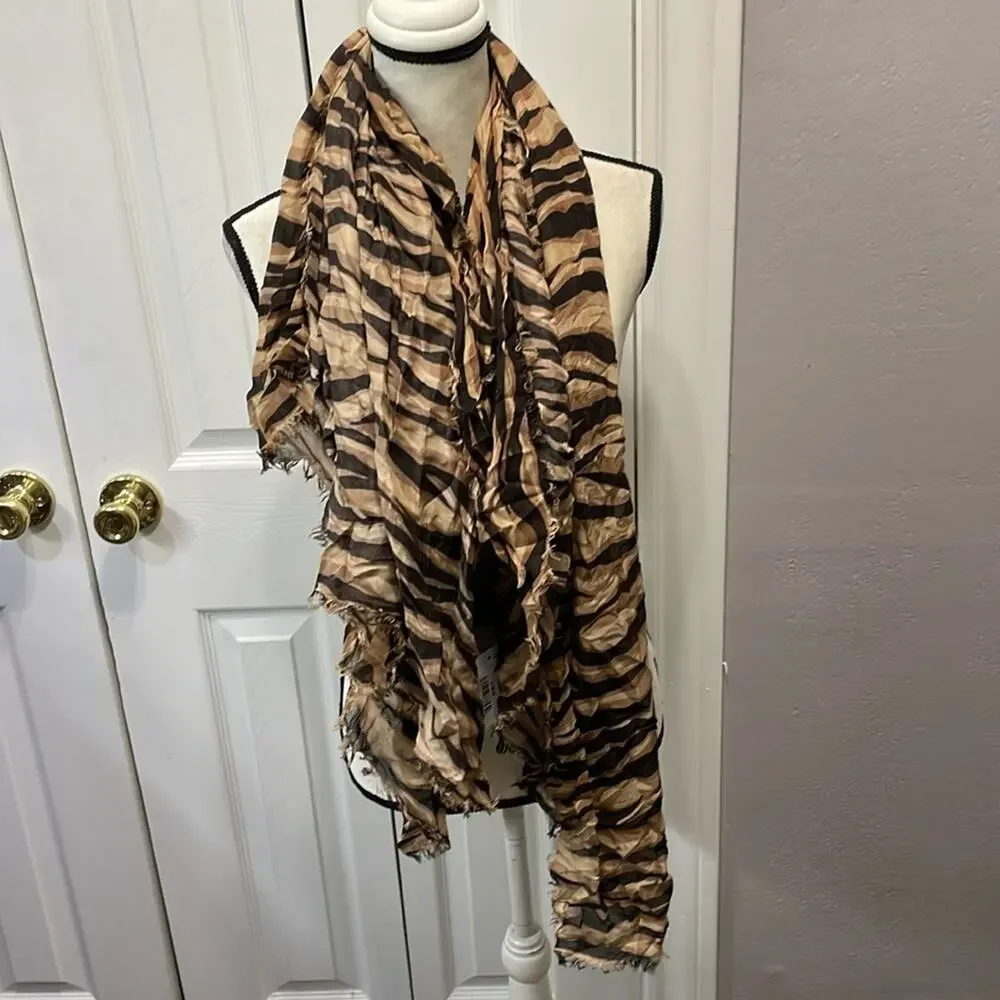 Saint Laurent Scarf Animal Print Striped Brown Modal Cashmere Large Retail‎ $750